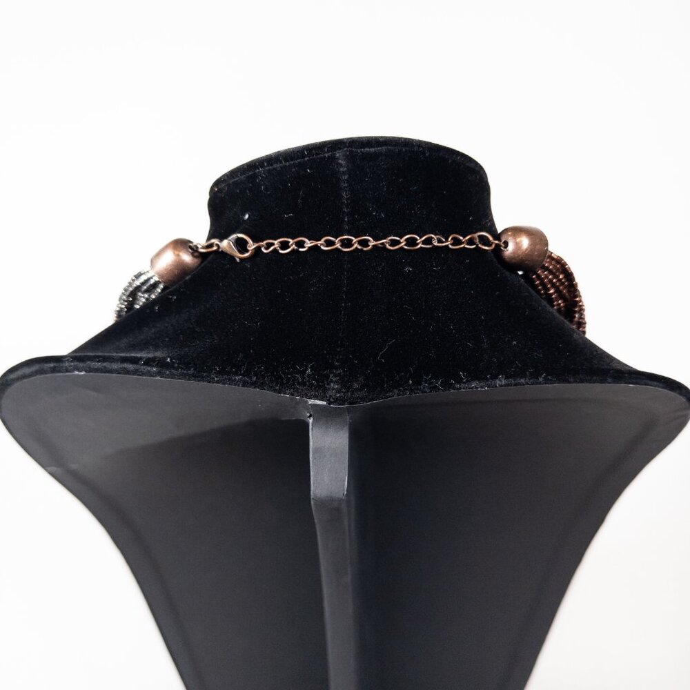 Brown Silver Beaded Multi Layer Chunky Statement … - image 4
